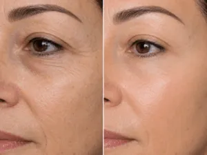 Confronto prima e dopo trattamento viso antirughe con acido polilattico
