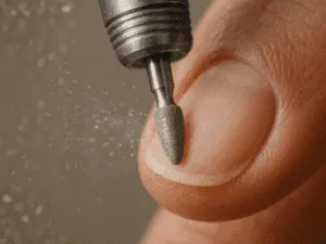 Fresa per unghie in azione su un’unghia naturale