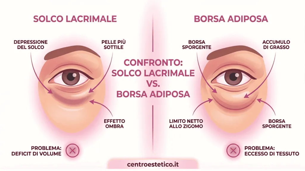 differenza tra solco lacrimale e borsa adiposa