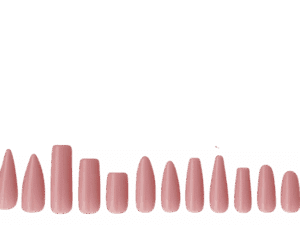 Set di tips per unghie ricostruite in diverse forme e lunghezze, colorate in rosa nude lucido.