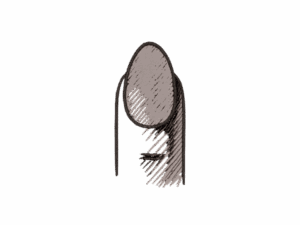 Illustrazione della forma dell’unghia ovale, con bordi arrotondati e profilo armonioso, disegnata in tonalità neutre.