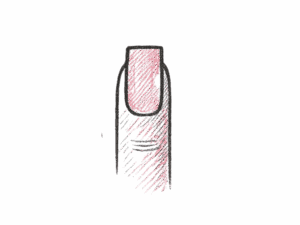 Illustrazione della forma dell’unghia quadrata, con bordo dritto e angoli definiti, colorata in rosa.
