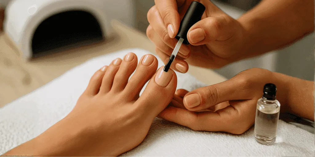 professionista che applica gel pedicure