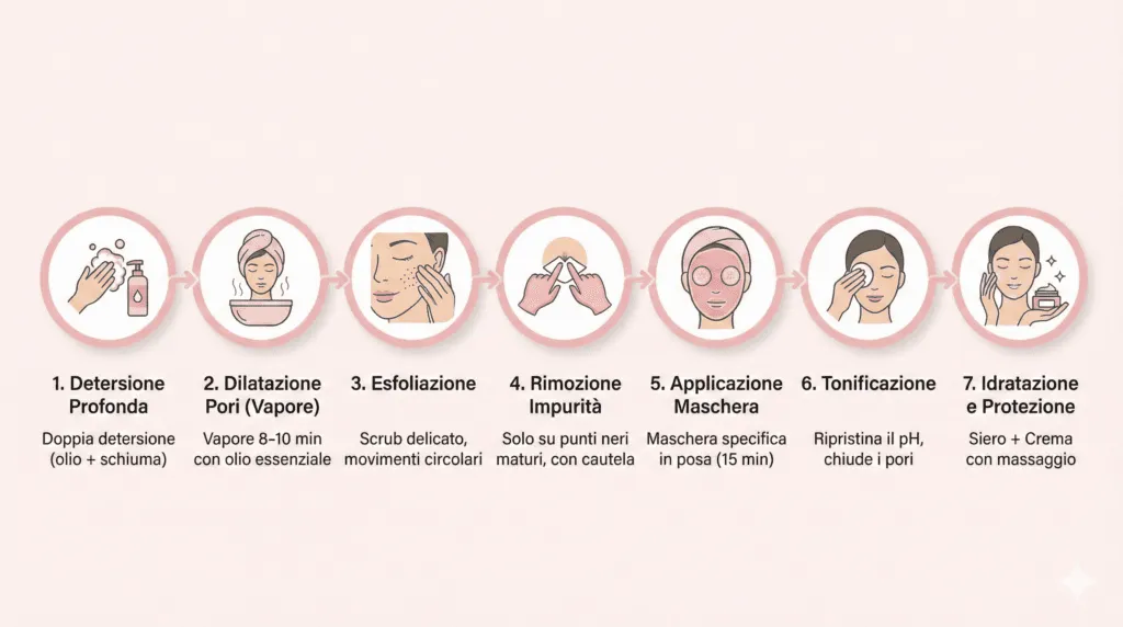 infografica di come fare la pulizia del viso a casa