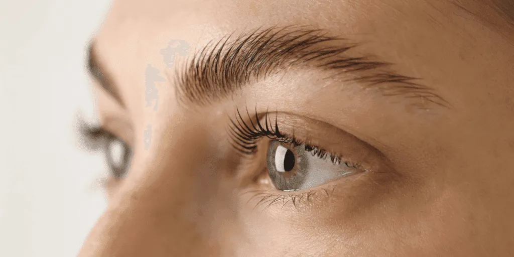 Sopracciglia laminate dopo trattamento con effetto brow lift naturale