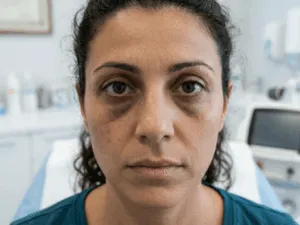 paziente con occhiaie evidenti prima trattamento laser contorno occhi