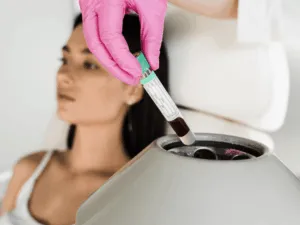 Provetta di sangue in centrifuga in clinica per trattamenti prp