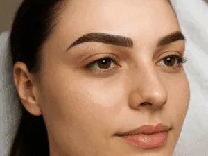Risultato finale di un trattamento di microblading sopracciglia con effetto naturale e definito su pelle curata.