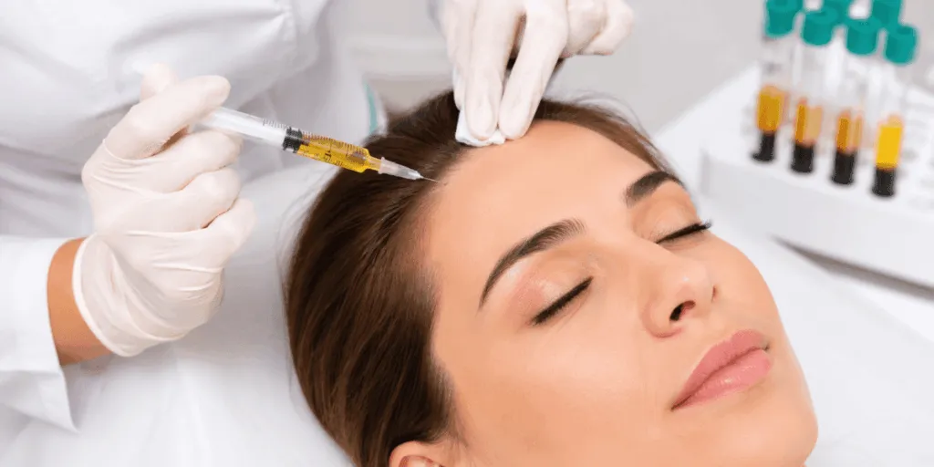 Iniezione estetica di prp sulla fronte di una donna