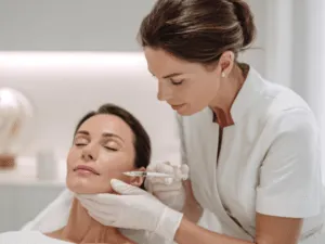 Medico estetico esegue trattamento skinbooster al viso con acido ialuronico