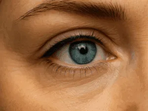 Occhio azzurro con trucco infracigliare semipermanente naturale
