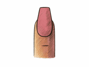 Illustrazione della forma dell’unghia ballerina o coffin, con lati rastremati e punta piatta, disegnata in rosa e beige.